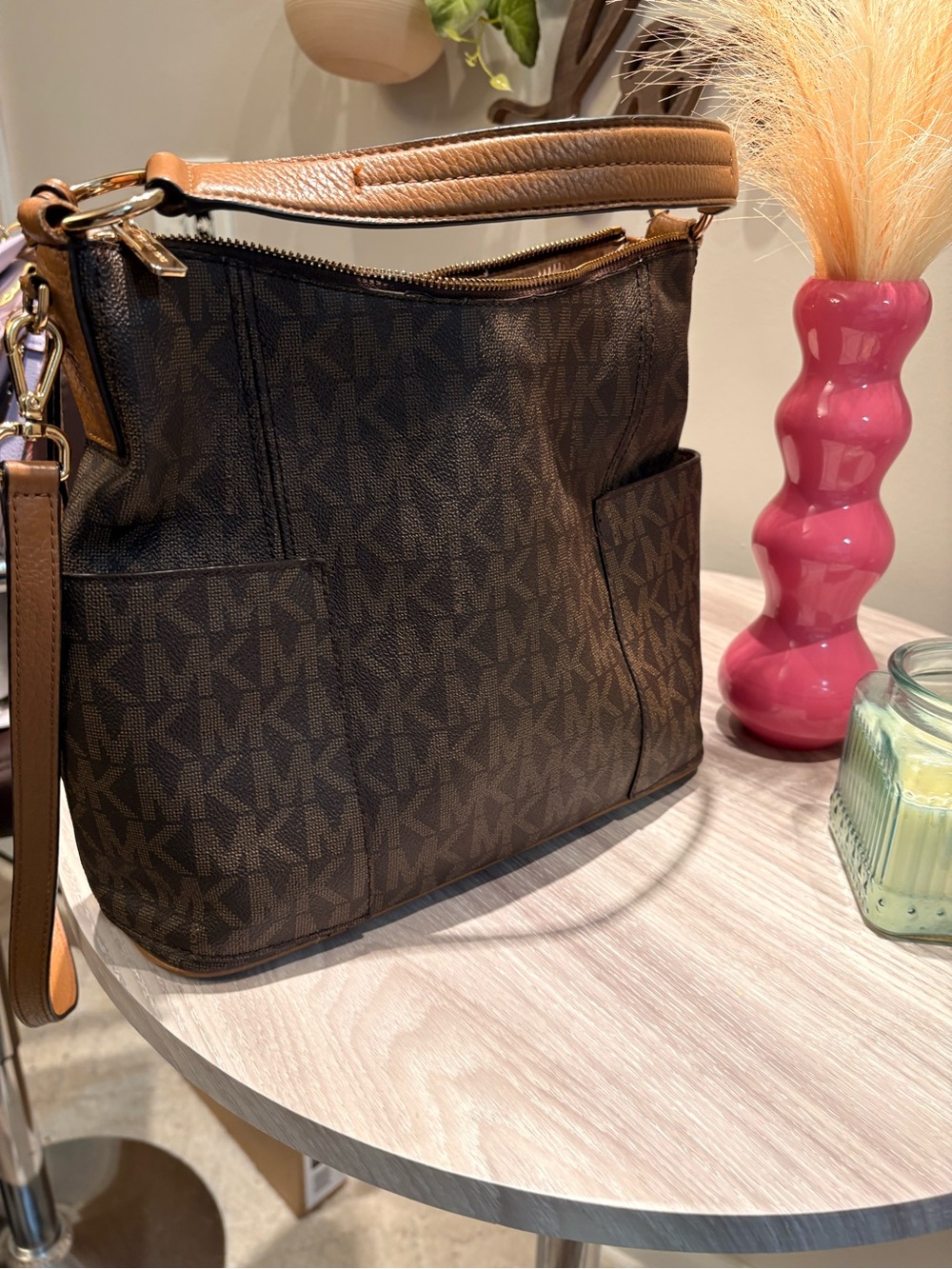 Michael Kors Brown Monogram Hobo Shoulder Bag